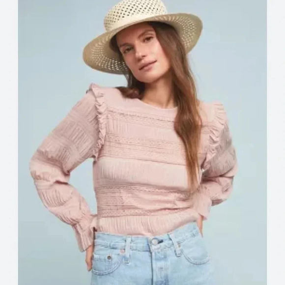 Velvet by Graham & Spencer Tops - Anthropologie Velvet by Graham & Spencer ruffle & lace top. Small. Blush pink.